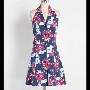 ModCloth Tennis Dress NWT Navy Floral Halter Retro Vintage M Discontinued Style